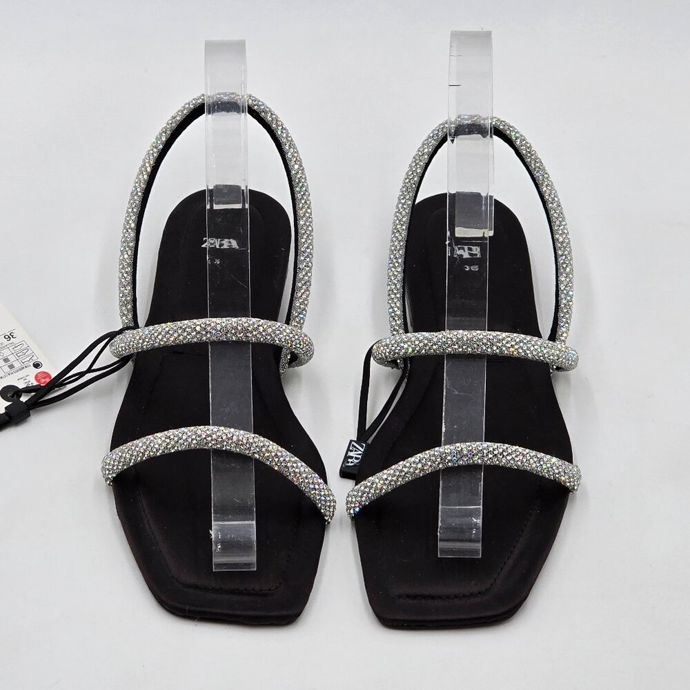 Zara Rhinestone Flat Sandals - NWT - Picture 5 of 17
